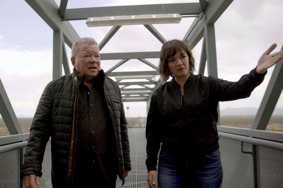 PHOTO: William Shatner tours the launch tower with Blue Origin's Sarah Knights at Launch Site One near Van Horn, Texas.