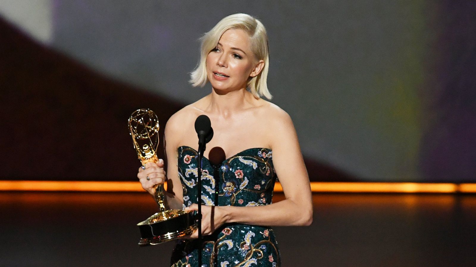 PHOTO: Michelle Williams accepts the Outstanding Lead Actress in a Limited Series or Movie award for 'Fosse/Verdon' onstage during the 71st Emmy Awards at Microsoft Theater on September 22, 2019 in Los Angeles, California.