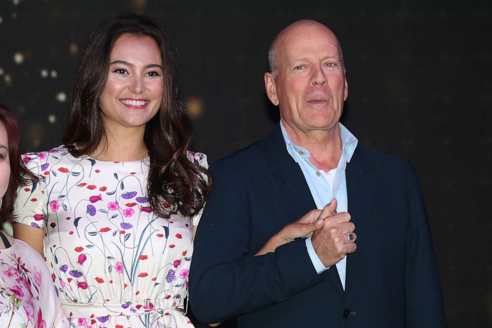 PHOTO: Bruce Willis and his wife Emma Heming attend CocoBaba and Ushopal activity, Nov. 4, 2019, in Shanghai, China.