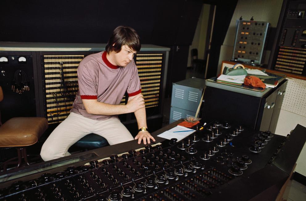 PHOTO: Singer and mastermind Brian Wilson of the rock and roll band "The Beach Boys" directs from the control room while recording the album "Pet Sounds" in 1966 in Los Angeles.