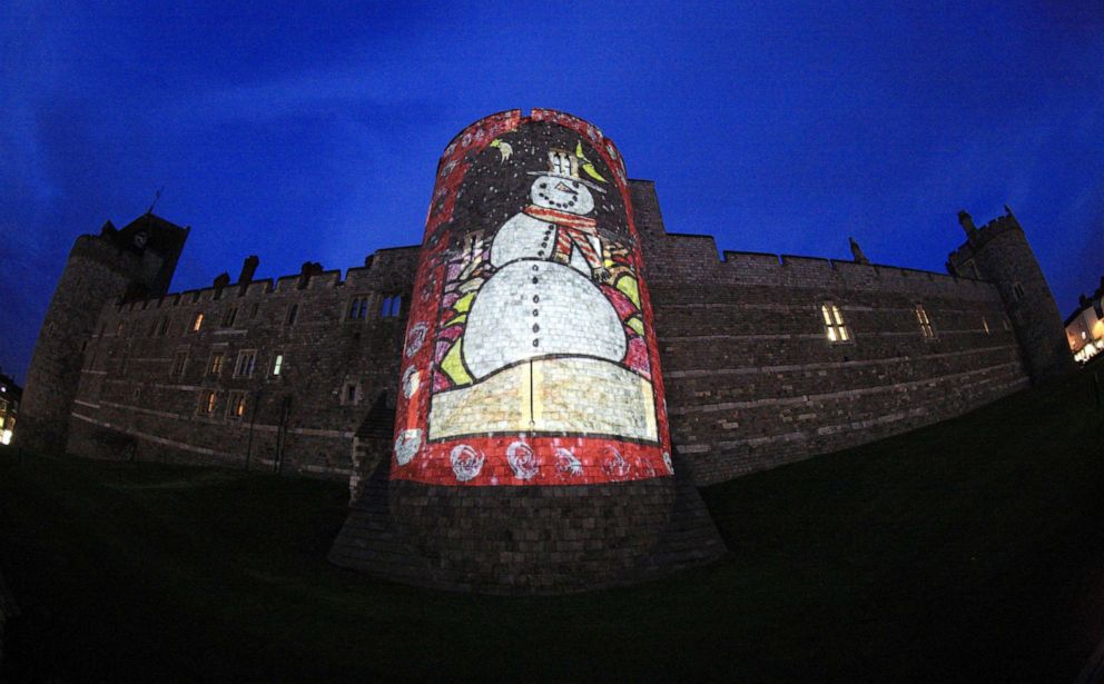 PHOTO: The Garter Tower at Windsor Castle is lit up with festive projections for the holidays, Nov. 17, 2019.