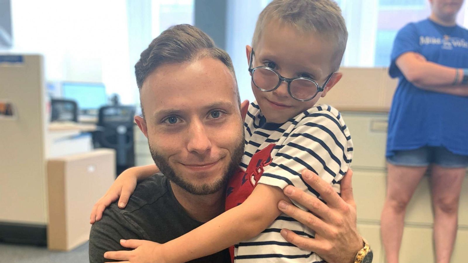 PHOTO: Gabriel Smith, 7, poses with his bone marrow donor Dennis Gutt, a 25-year-old carpenter from Germany.