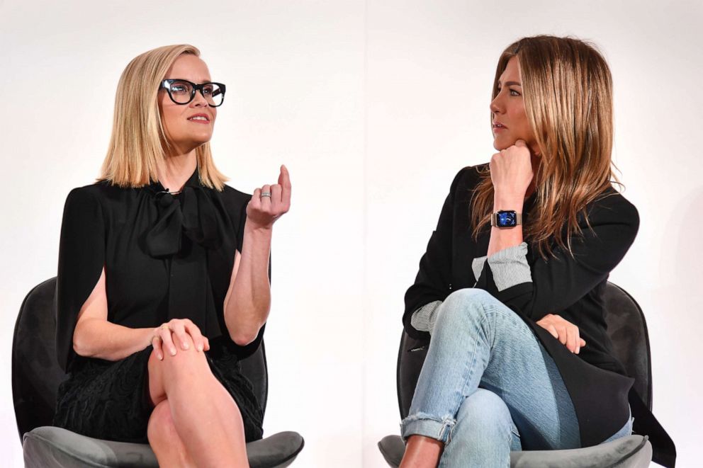 PHOTO: Reese Witherspoon and Jennifer Aniston at an event in Los Angeles, Oct. 25, 2019 with Apple TV and Variety.