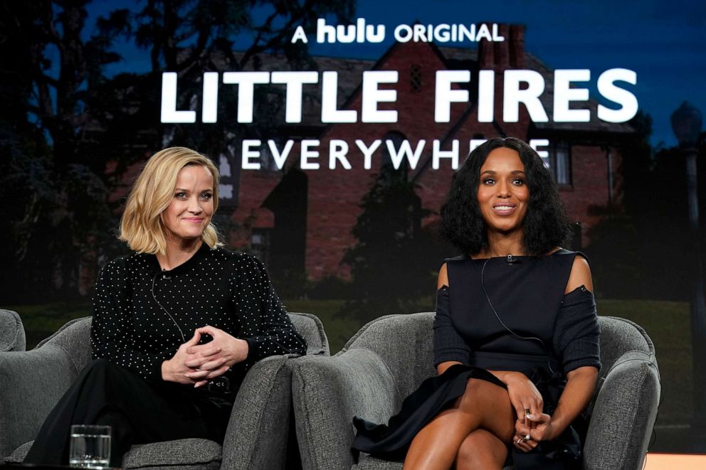 PHOTO: Reese Witherspoon, left, and Kerry Washington speak onstage during the Hulu Panel at Winter TCA 2020 at The Langham Huntington, in Pasadena, Calif., on Jan. 17, 2020.