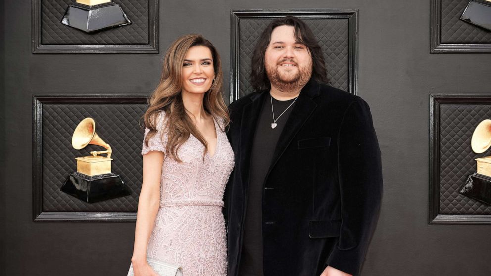 PHOTO: Andraia Allsop and Wolfgang Van Halen attend the 64th Annual GRAMMY Awards at MGM Grand Garden Arena, April 3, 2022, in Las Vegas.
