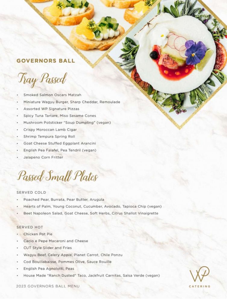 PHOTO: This year's menu from Wolfgang Puck Catering for the annual post-Oscars Governors Ball party.
