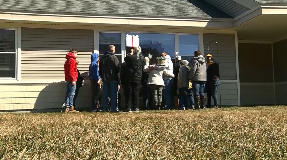 PHOTO: Millie Erickson, a resident of Sterling Village in Sterling, Massachusetts, was greeted by family to celebrate her becoming a centenarian on March 15. Her son, Gary Erickson said she is in quarantine as the coronavirus outbreak effects the globe.