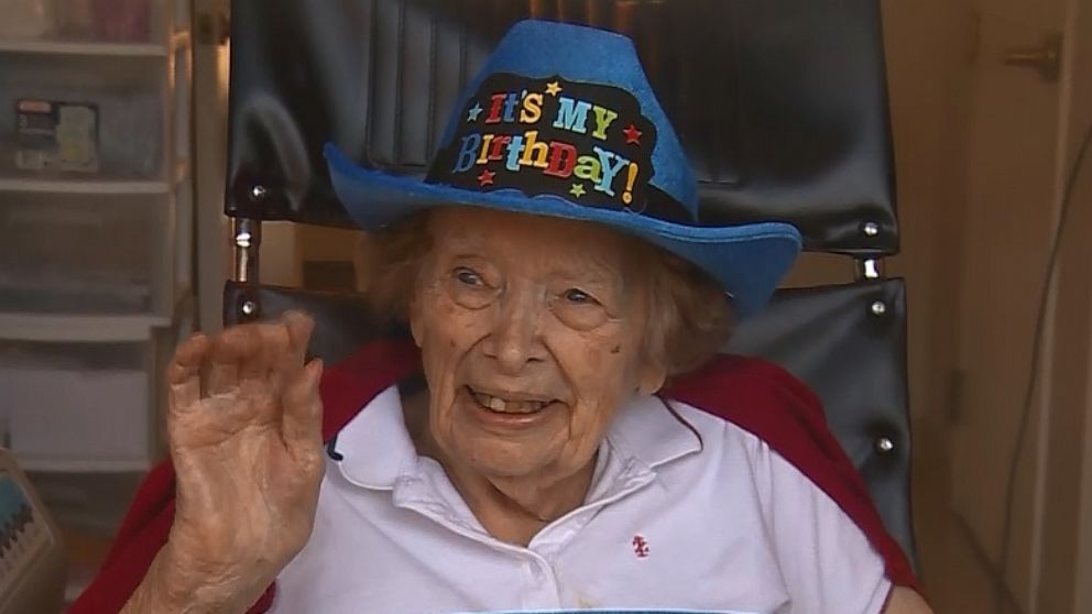 PHOTO: Millie Erickson, a resident of Sterling Village in Sterling, Massachusetts, was greeted by family to celebrate her becoming a centenarian on March 15. Her son, Gary Erickson said she is in quarantine as the coronavirus outbreak effects the globe.