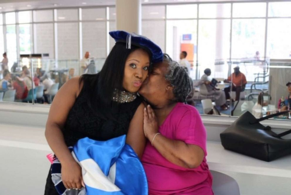 PHOTO: On June 14, Yolanda Perkins walked across the stage during commencement at Nova Southeastern University in Florida, and accepted her PhD as her family looked on.