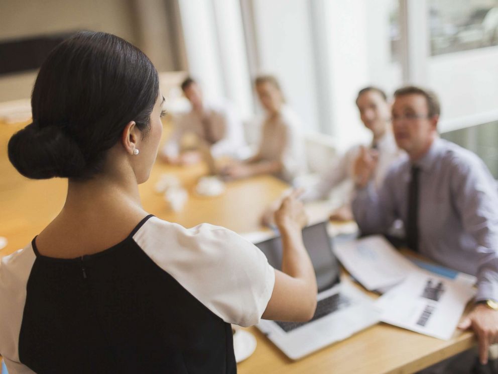 PHOTO: In this undated stock photo, a woman leads a meeting in a conference.