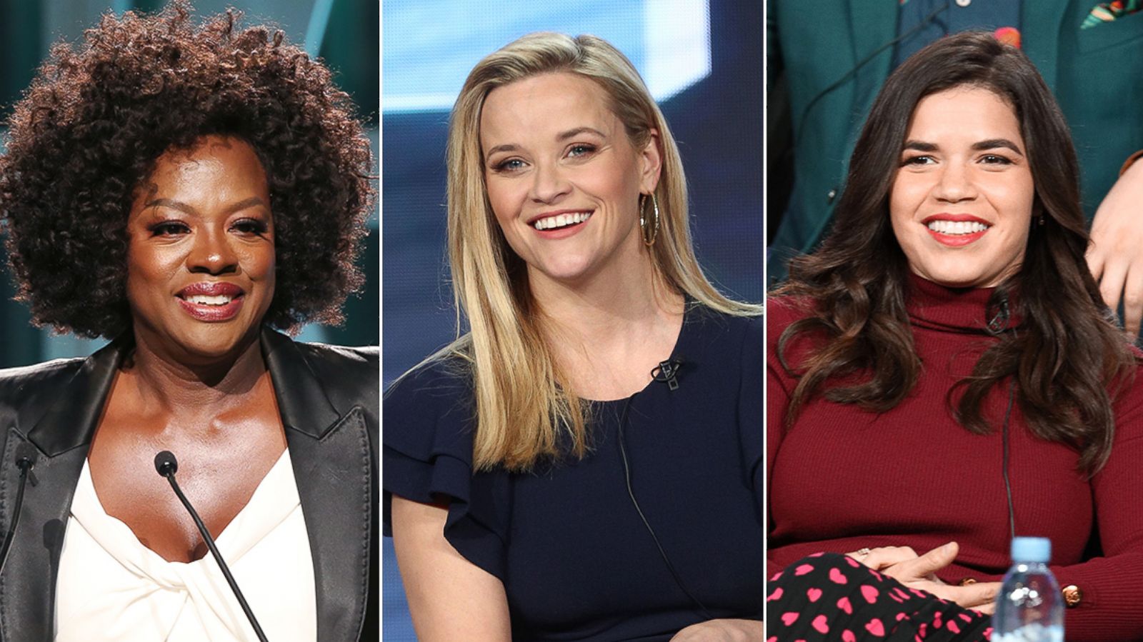 PHOTO: Viola Davis during The Hollywood Reporter's Power 100 Women In Entertainment, Dec. 5, 2018, in Los Angeles. Reese Witherspoon of 'Big Little Lies' appears onstage, Feb. 8, 2019. America Ferrera speaks on the "Superstore" panel, Jan. 29, 2019.