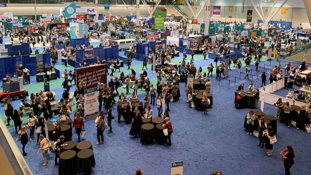 PHOTO: Attendees visit exhibits at the 2018 Massachusetts Conference for Women in Boston.