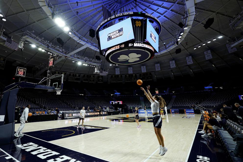 PHOTO: A general view of Purcell Pavilion is shown at the Joyce Center prior to the first round of the NCAA Women's Basketball Tournament on March 21, 2025, in South Bend, Indiana. 