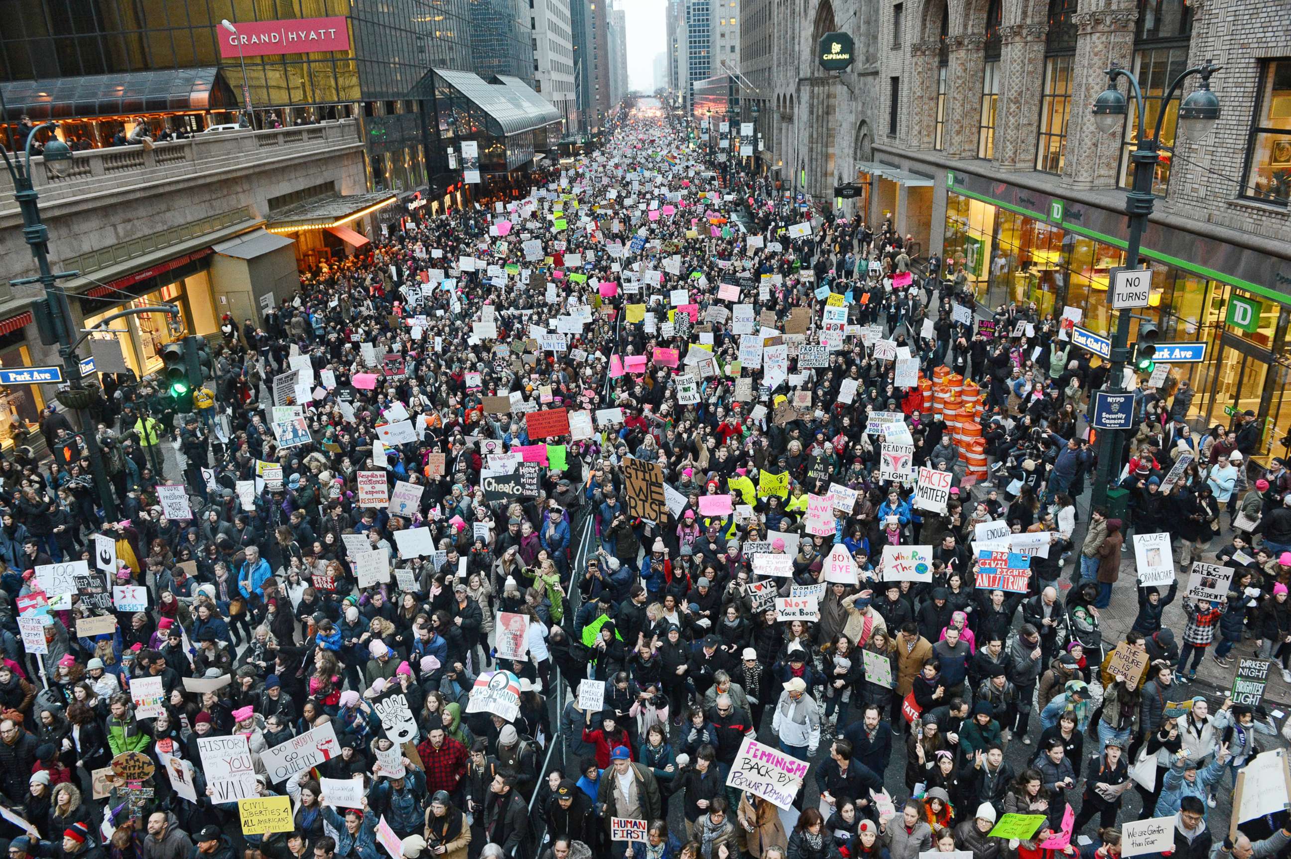 PHOTO: In this Jan. 21, 2017, file photo, thousands of participants converge on Dag Hammarskjold Plaza and 2nd Avenue during the Women's March in New York.