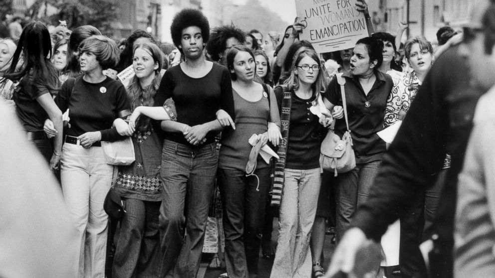 PHOTO: Women march down Fifth Avenue in New York during a Women's Equality March on Aug. 26, 1970, organized by the National Organization for Women to commemorate the 50th anniversary of the passing of the Nineteenth Amendment.