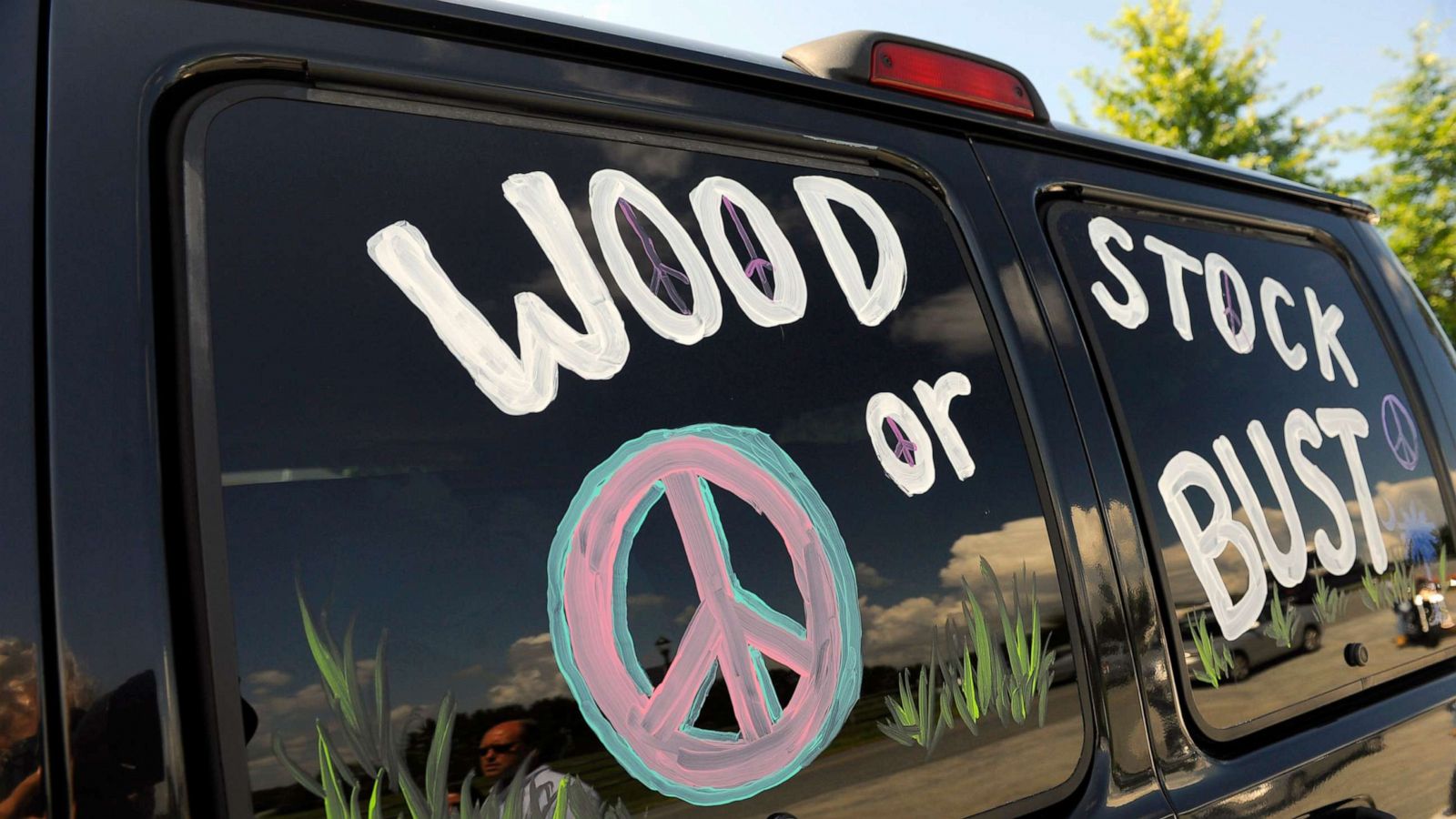 PHOTO: A van decorated with "Woodstock or Bust" at the original Woodstock Festival site in Bethel, N.Y., Aug. 14, 2009.