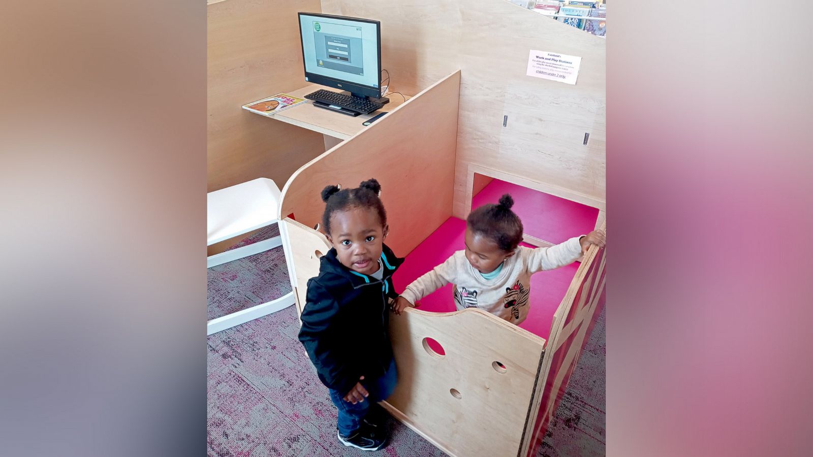 PHOTO: Janelle Witcher, a mom of four, says she was able to get some work done at the Fairfield Area Library in Henrico, Va., while her two youngest kids used the custom carrel in the library's children's area.