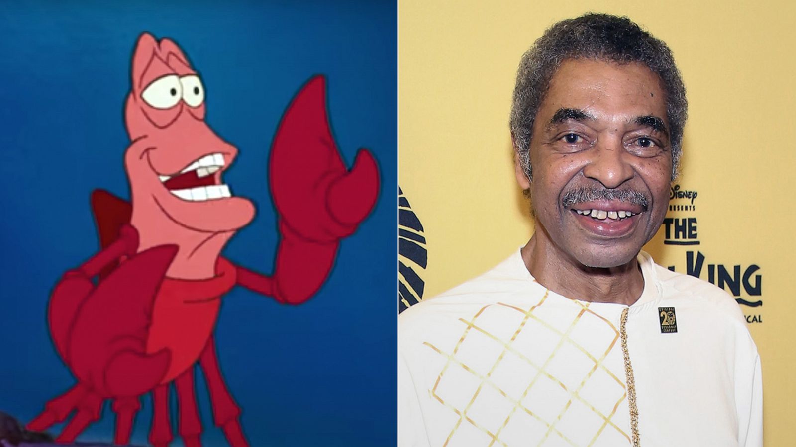 PHOTO: Actor Samuel E. Wright in 2017, right, the voice actor behind the character Sebastian from "The Little Mermaid," left.