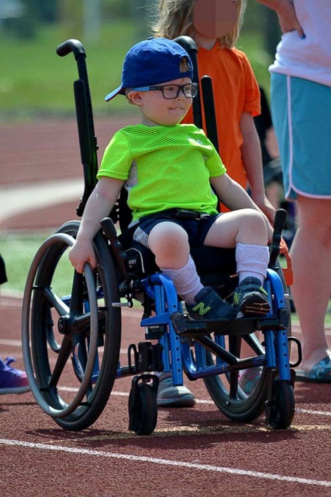 PHOTO: Wyatt Burggraff, 4, whose video of jumping on his trampoline in a wheelchair has gone viral, participates in many activities in his community.