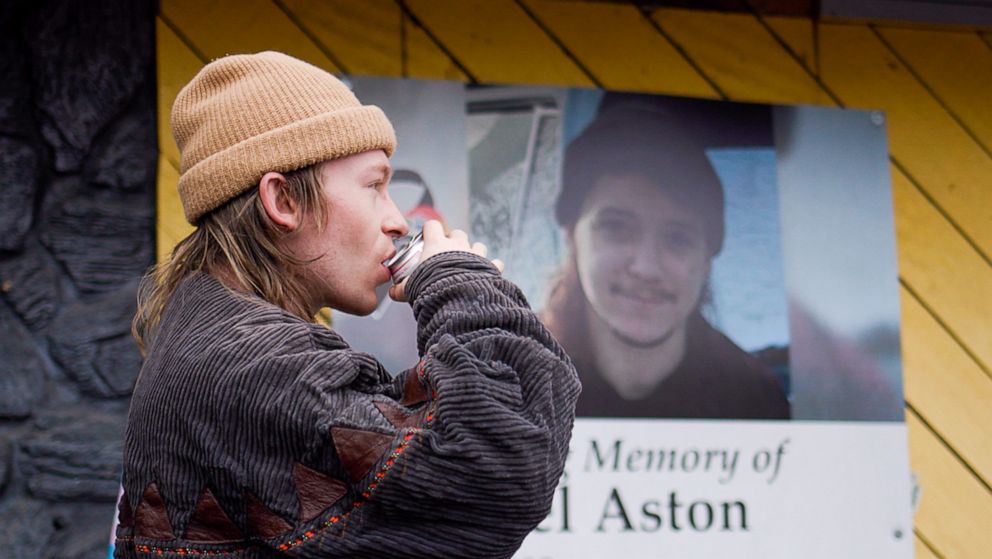 PHOTO: Wyatt Kent often brings his partner Daniel Aston's favorite beer to Aston's memorial. Aston was a bartender who was killed in a mass shooting at Club Q.