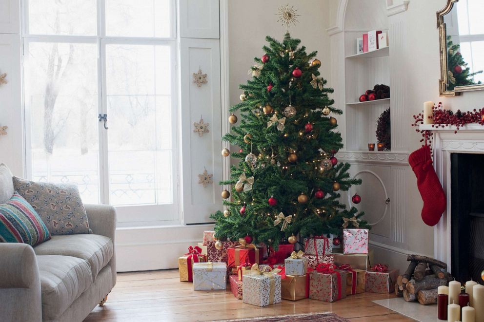 PHOTO: An undated stock photo shows a Christmas tree standing and gifts resting on the floor.