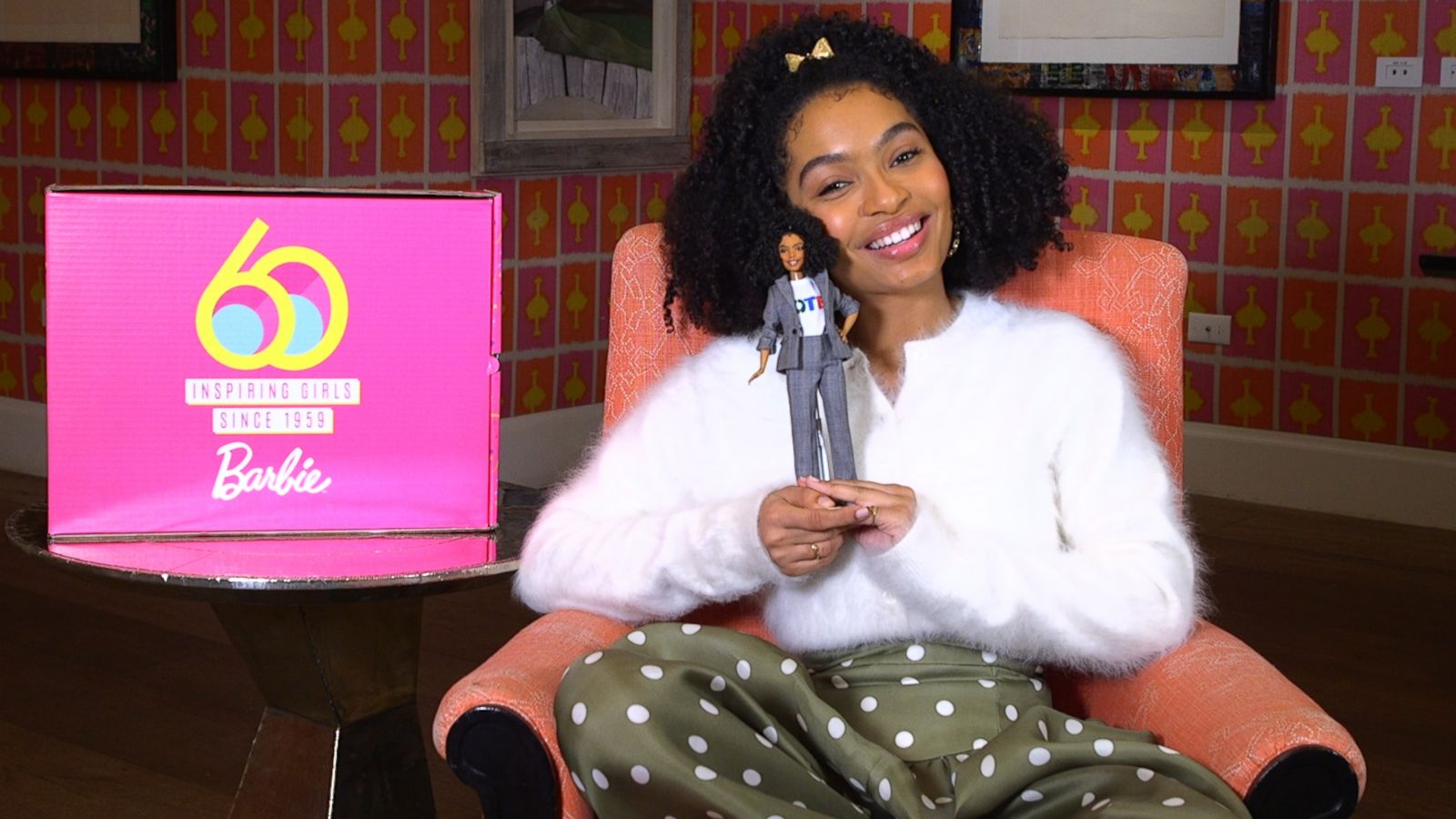 PHOTO: Actress Yara Shahidi, 19, poses with her Barbie doll on March 8, 2019, during an interview with "Good Morning America."