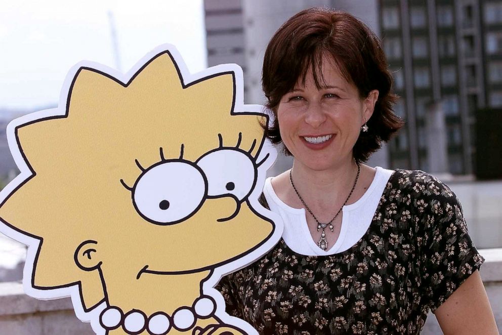 PHOTO: Yeardley Smith with cutout of Lisa Simpson in London, Aug. 16, 2000.