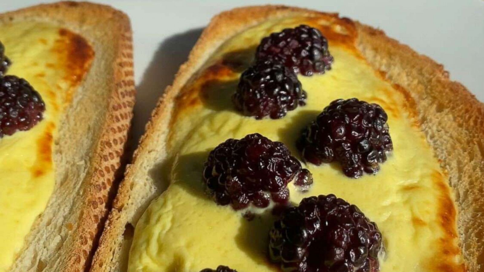 PHOTO: Greek yogurt custard toast with blackberries.