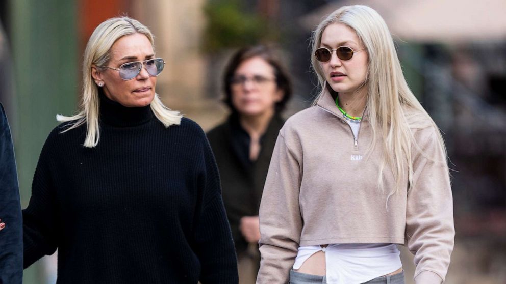 PHOTO: Yolanda Hadid (L) and Gigi Hadid are seen at NoHo in New York City on April 22, 2022.