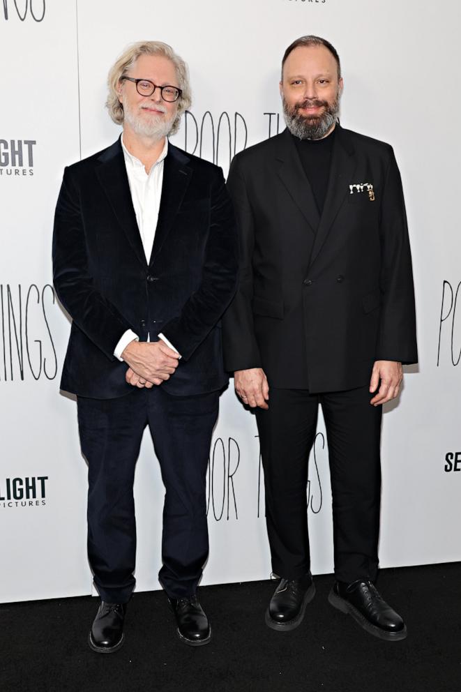 PHOTO: Tony McNamara and Yorgos Lanthimos attend the "Poor Things" premiere at DGA Theater on Dec. 6, 2023, in New York.