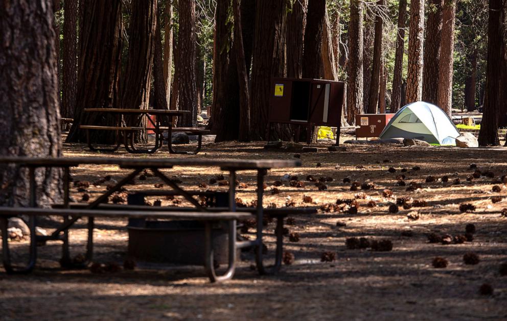 PHOTO: In this June 11, 2020, file photo, a tent is shown in the Upper Pines campsite in Yosemite National Park, in Calif.