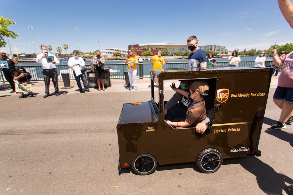 PHOTO: Mateo Toscano, 6, got to deliver packages as a honorary UPS worker for a day in Stockton, Calif., May 6, 2021.