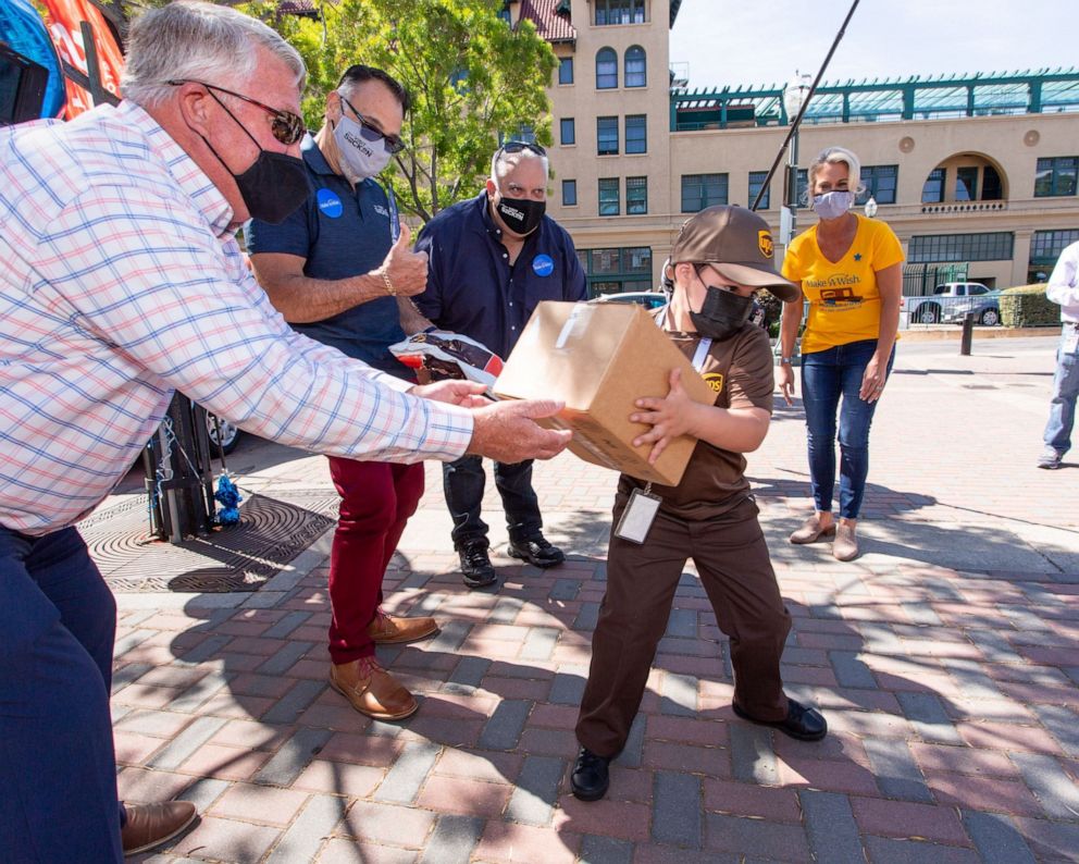 PHOTO: Mateo Toscano, 6, got to deliver packages as a honorary UPS worker for a day in Stockton, Calif., May 6, 2021.