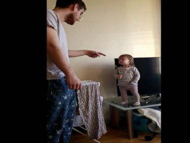 VIDEO: Gareth Roe and his toddler have a living room standoff.