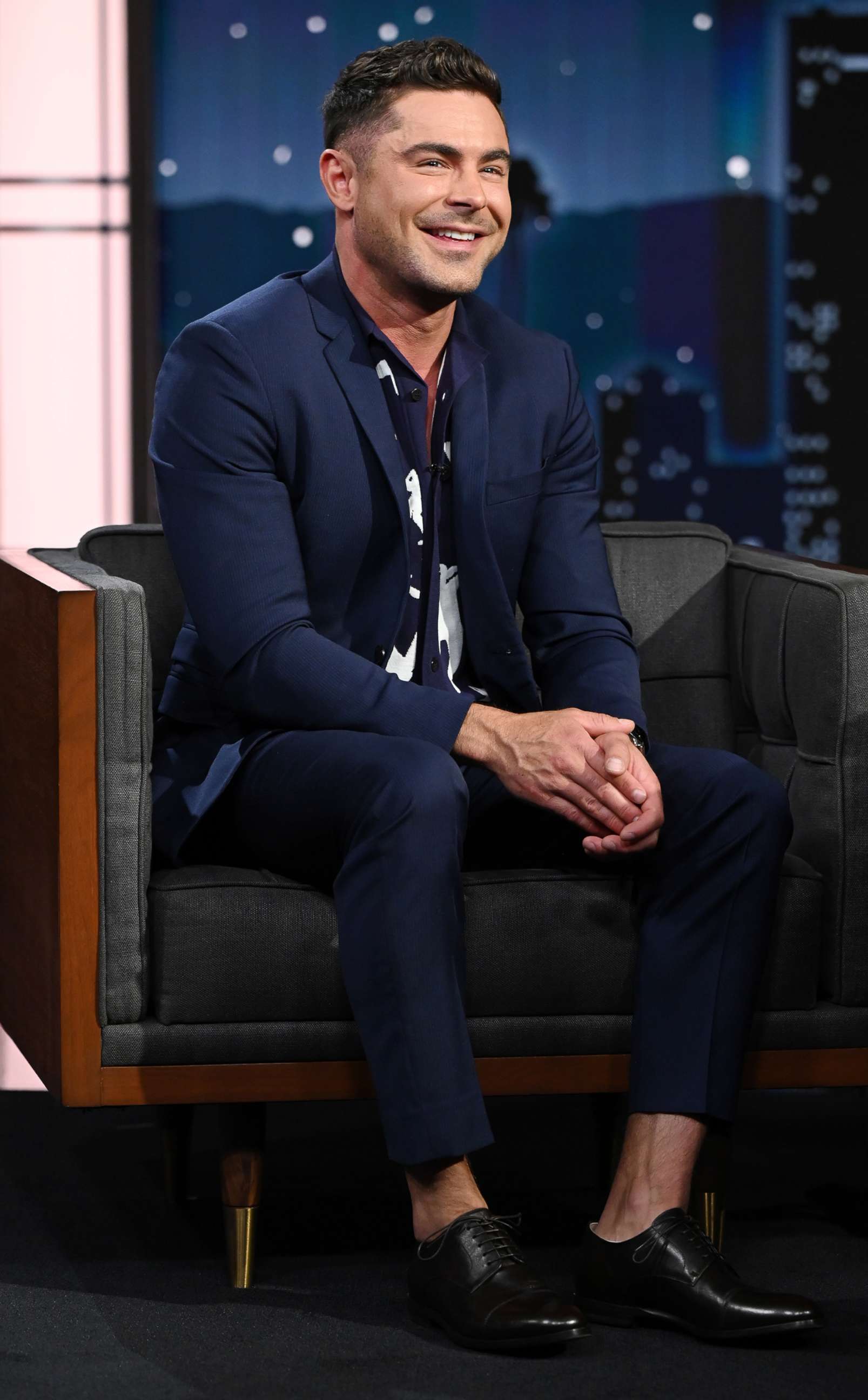 PHOTO: Zac Efron appears on the TV show, Jimmy Kimmel Live, May 10, 2022, in Los Angeles. 