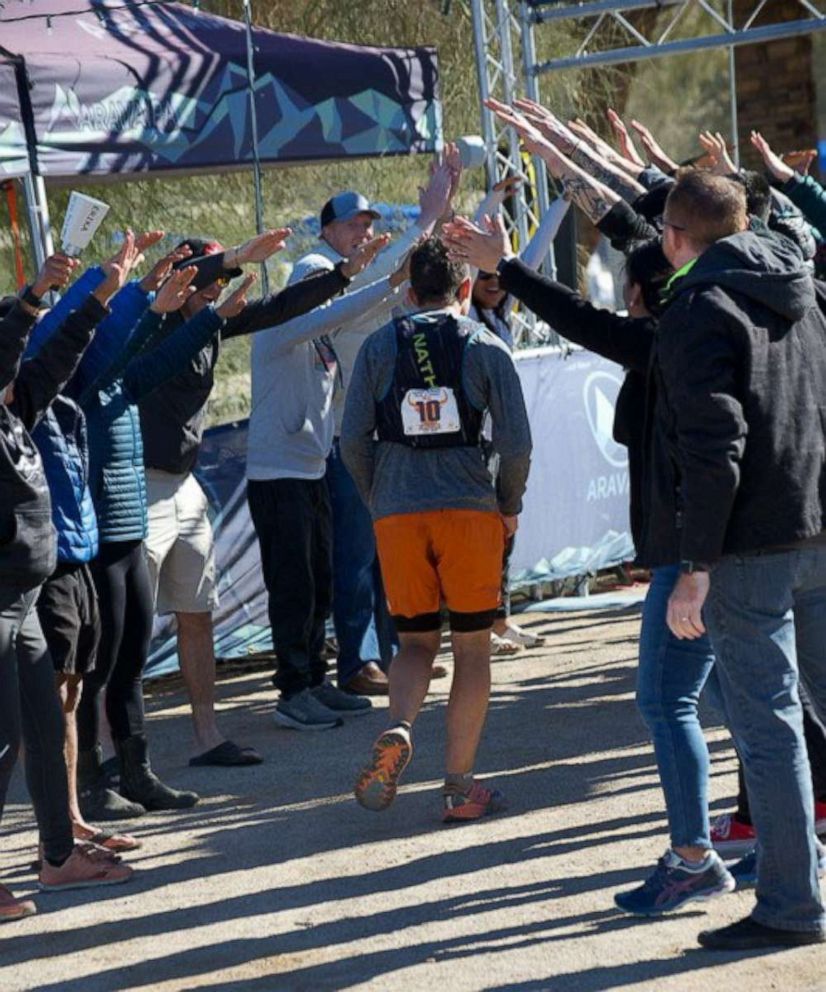 PHOTO: Bates was greeted with a tunnel of supporters at the Coldwater Rumble finish line.