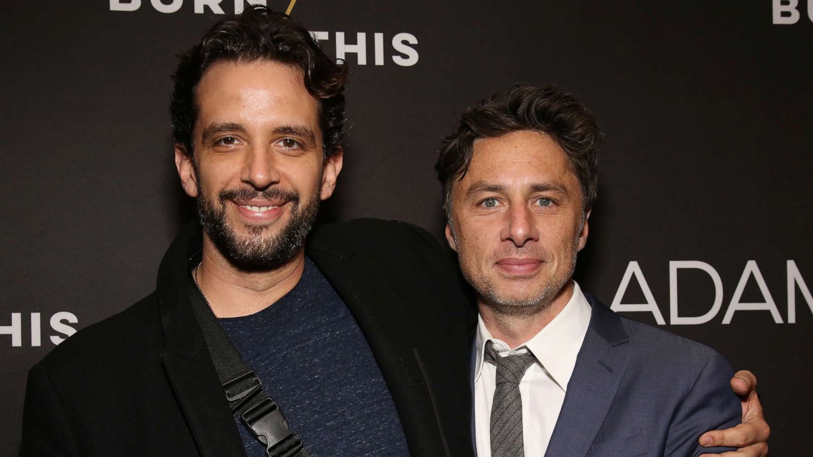 PHOTO: Nick Cordero and Zach Braff attend the Broadway Opening Night Arrivals for "Burn This" at the Hudson Theatre in New York City, April 15, 2019.