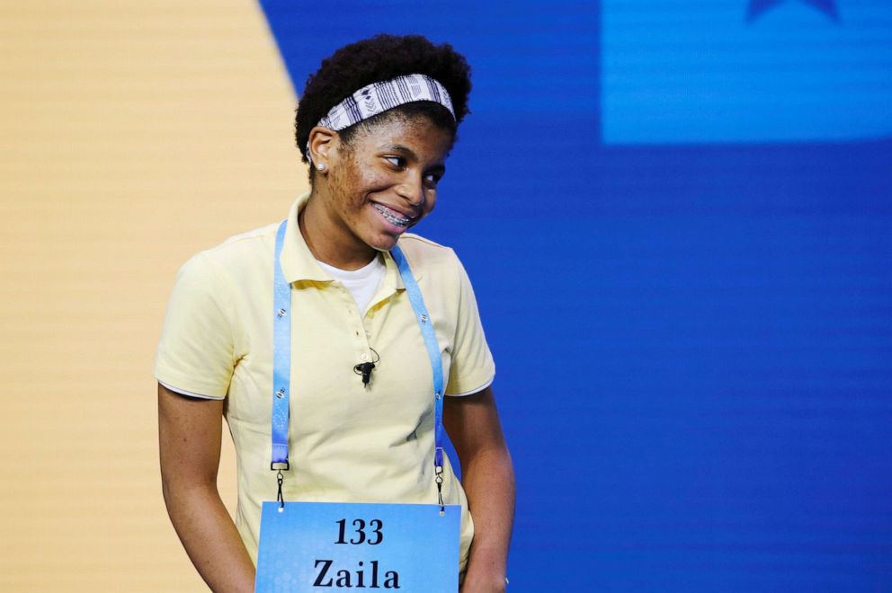 PHOTO: Zaila Avant-garde, 14, from New Orleans, reacts after correctly spelling a word during 2021 Scripps National Spelling Bee Finals at the ESPN Wide World of Sports Complex at Walt Disney World Resort in Lake Buena Vista, Fla., July 8, 2021.