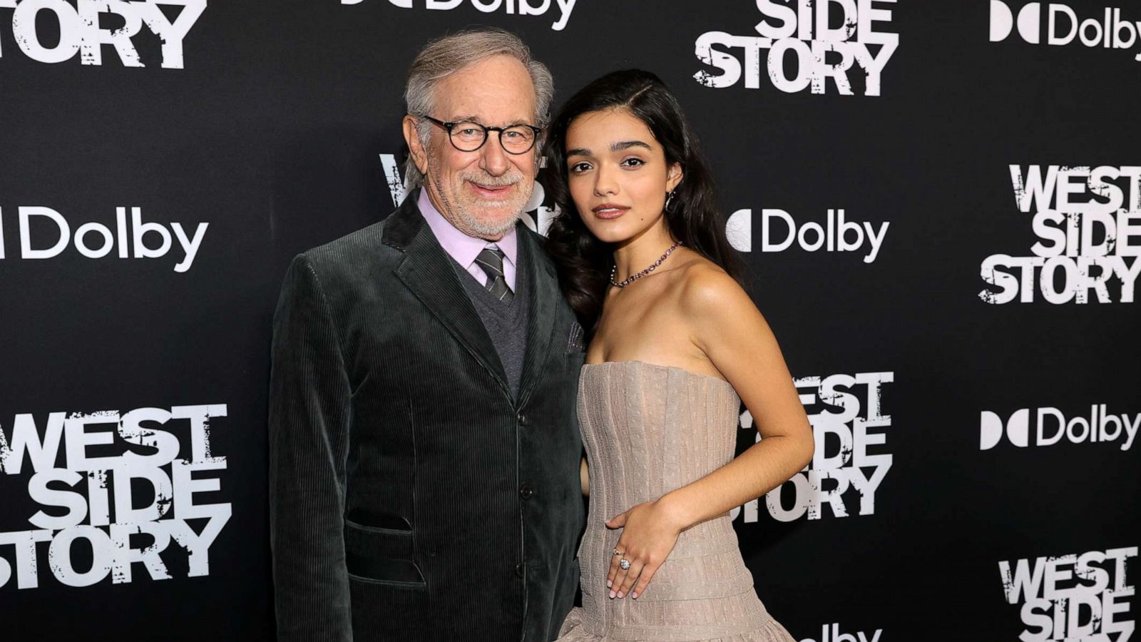 PHOTO: Steven Spielberg, left, and Rachel Zegler attend the New York premiere of West Side Story on Nov. 29, 2021, in New York City.