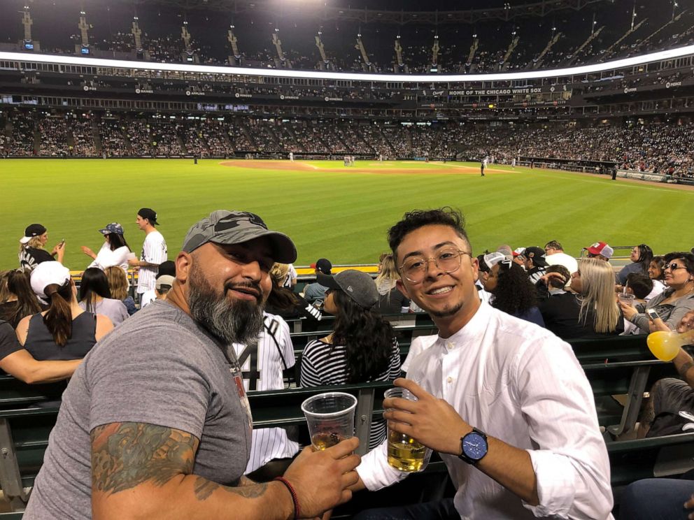 PHOTO: Zeke Acosta and his father at a White Sox's game. 