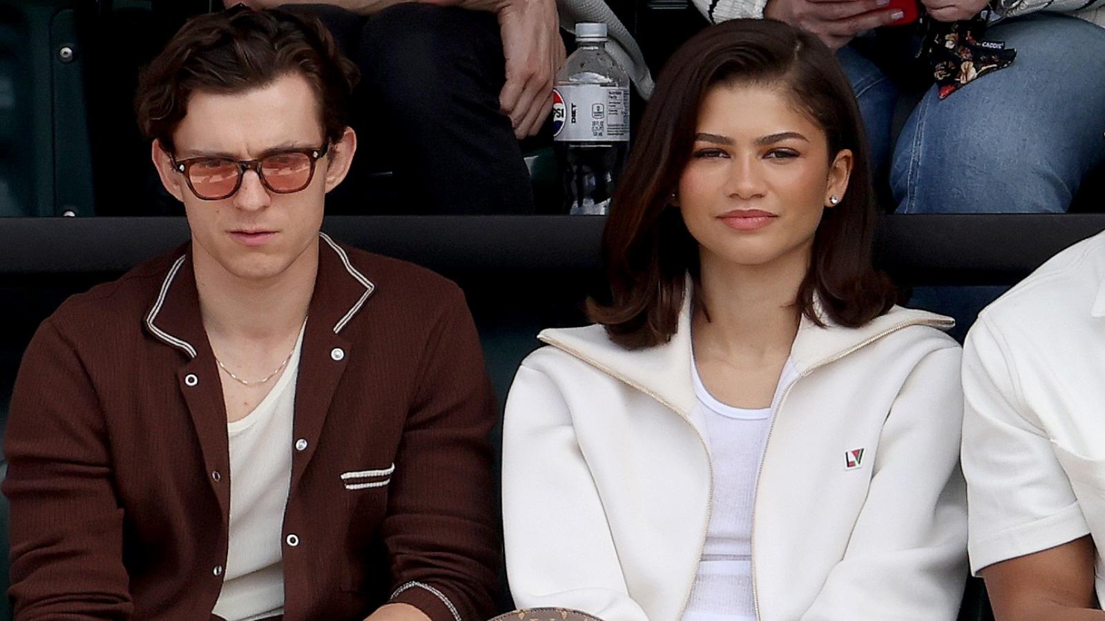 PHOTO: Tom Holland and Zendaya watch Carlos Alcaraz of Spain play Daniil Medvedev of Russia during the Men's Final of the BNP Paribas Open, Mar. 17, 2024, in Indian Wells, Calif.