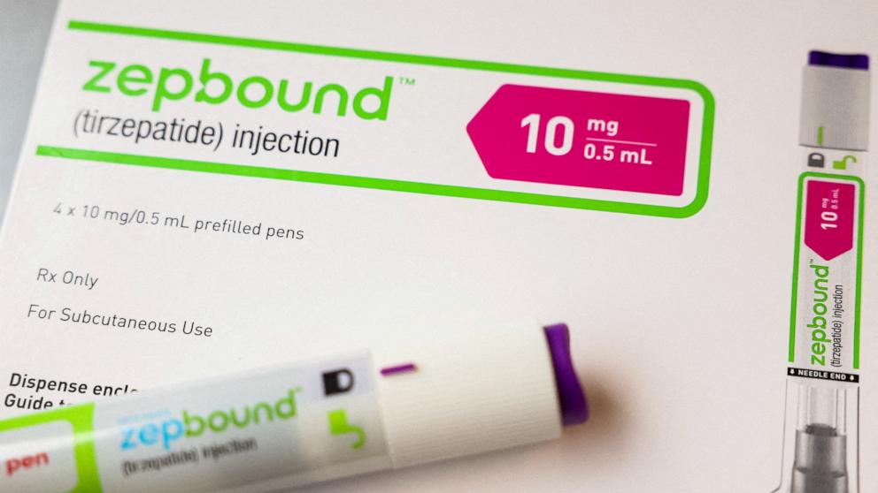 PHOTO: An injection pen of Zepbound, a weight loss drug, is displayed in New York, Dec. 11, 2023. 