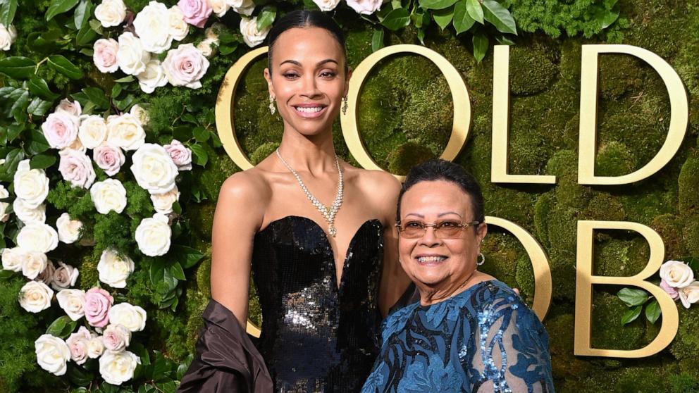 PHOTO: Zoe Saldana and Asalia Nazario attend the 82nd Annual Golden Globe Awards, Jan. 5, 2025, in Beverly Hills, Calif.