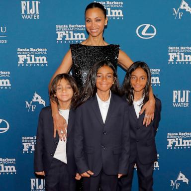 PHOTO: Honoree Zoe Saldana and her three children, Zen, Cy and Bowie attend the American Riviera Award ceremony during the 40th Santa Barbara International Film Festival at The Arlington Theatre on Feb. 12, 2025 in Santa Barbara.