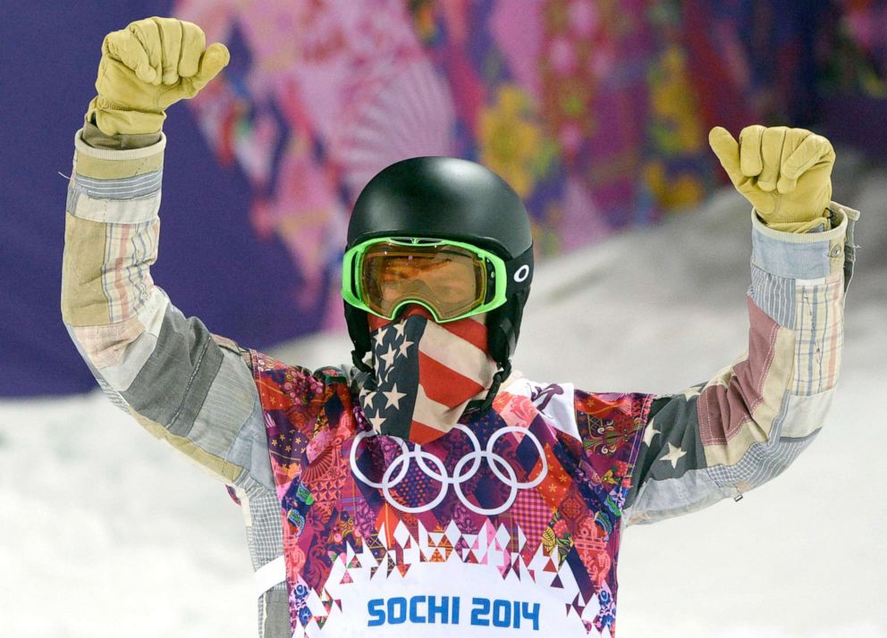 PHOTO: Shaun White celebrates his last run in the Men's Snowboard Halfpipe Final during the Sochi Winter Olympics on Feb. 11, 2014, in Sochi, Russia.