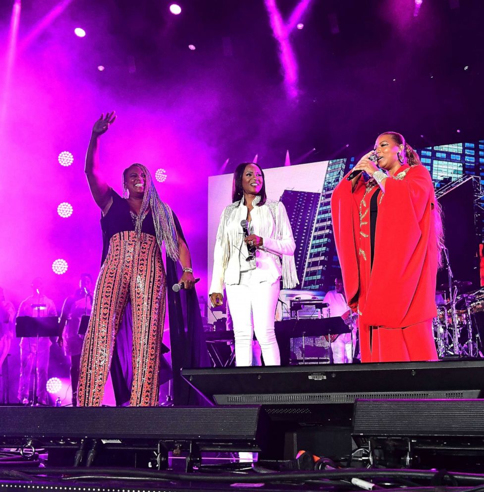 PHOTO: Yo-Yo, MC Lyte and  Queen Latifah perform onstage during Queen Latifah's "Ladies First" night at the 2018 Essence Festival, July 7, 2018 in New Orleans.