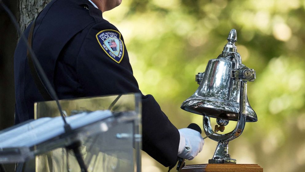 PHOTO: A bell is rung during a moment of silence during the annual 9/11 Commemoration Ceremony in New York, Sep. 11, 2021.