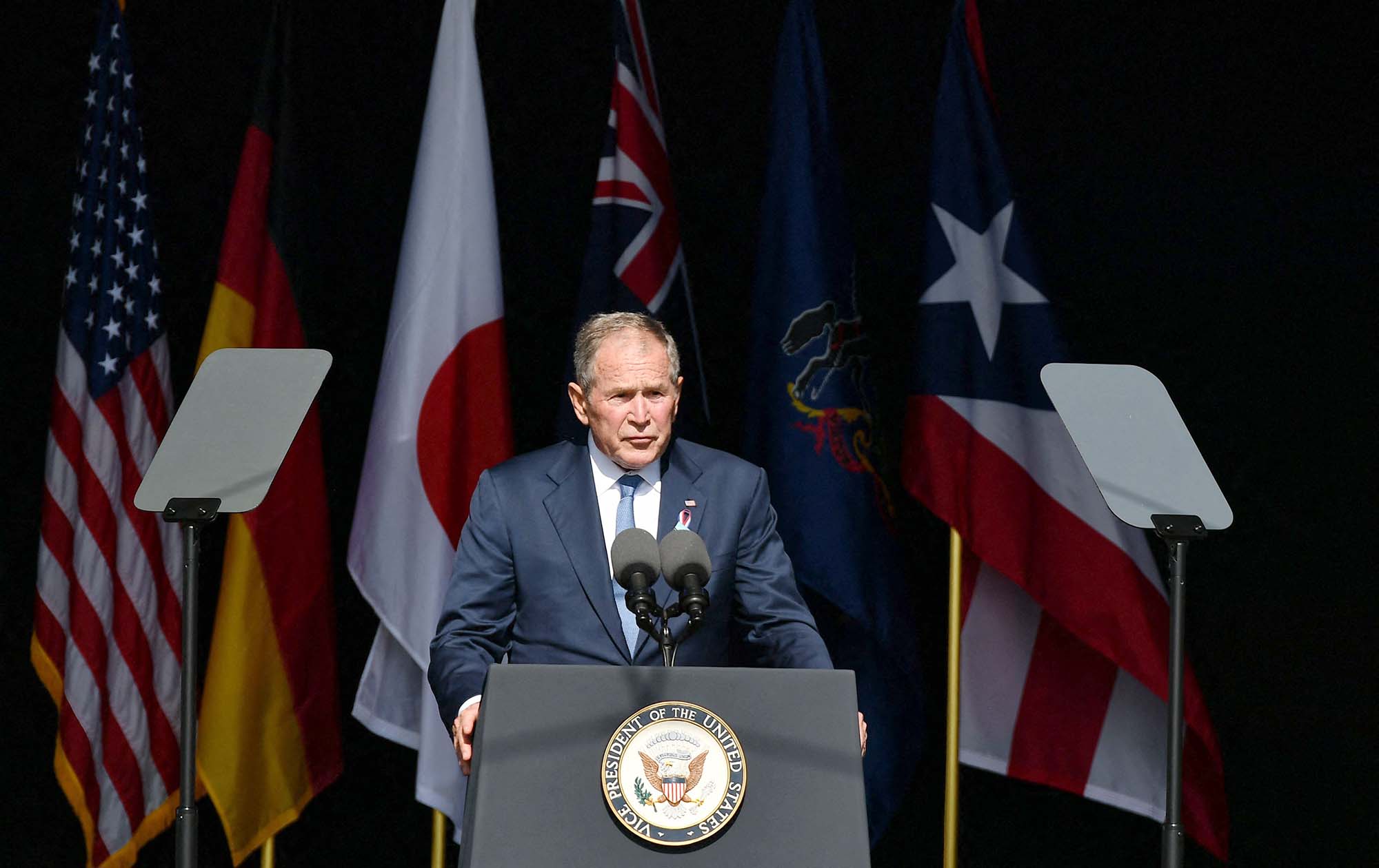 PHOTO: Former President George W. Bush speaks during a 9/11 commemoration at the Flight 93 National Memorial in Shanksville, Pa., Sept. 11, 2021.