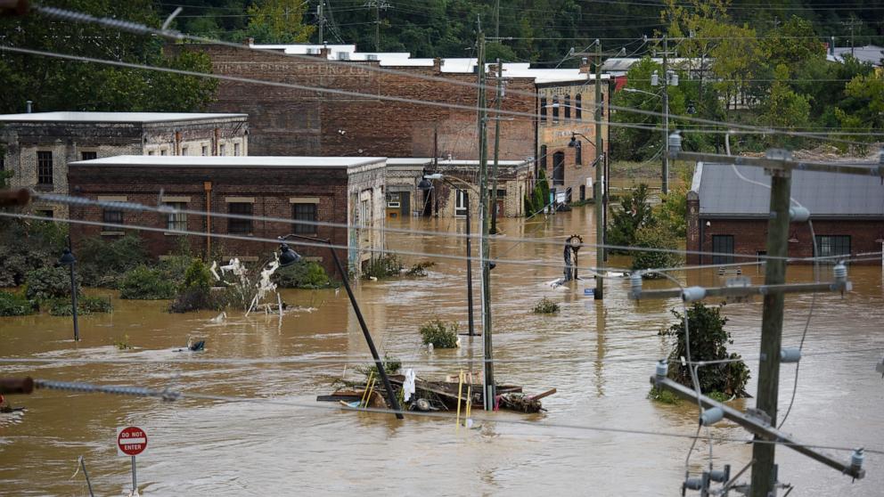 PHOTO:  Heavy rains from hurricane Helene caused record flooding and damage in Asheville, NC, Sept. 28, 2024.