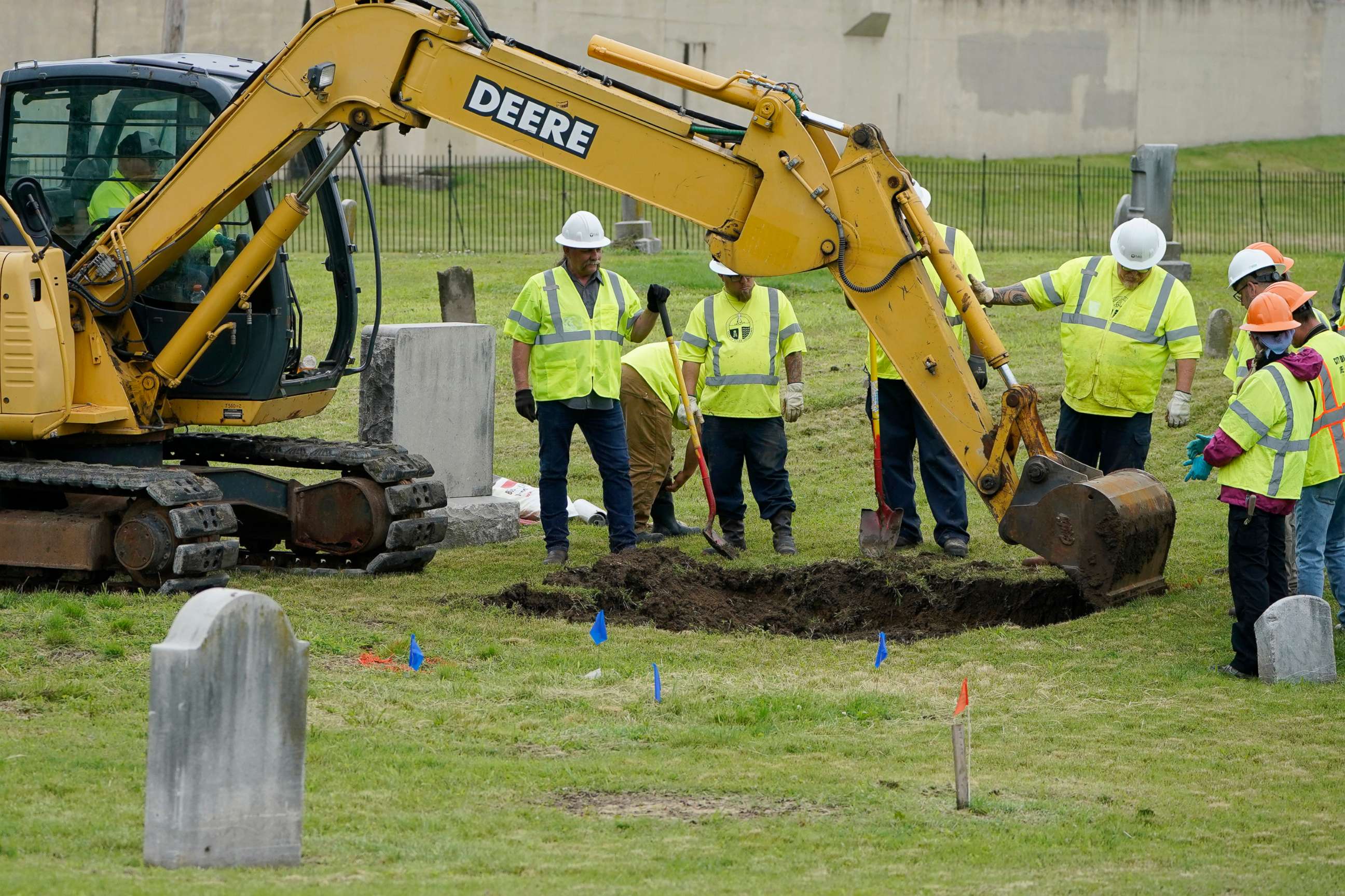 PHOTO: Excavation begins anew at Oaklawn Cemetery in a search for victims of the Tulsa race massacre believed to be buried in a mass grave, June 1, 2021, in Tulsa, Okla.